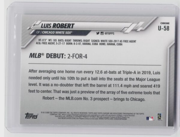 2020 Topps Chrome Update Luis Robert #U-58 Sox - Image 3