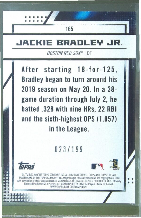 2020 Topps Fire Jackie Bradley Jr. Green /199 #165 Sox - Image 3