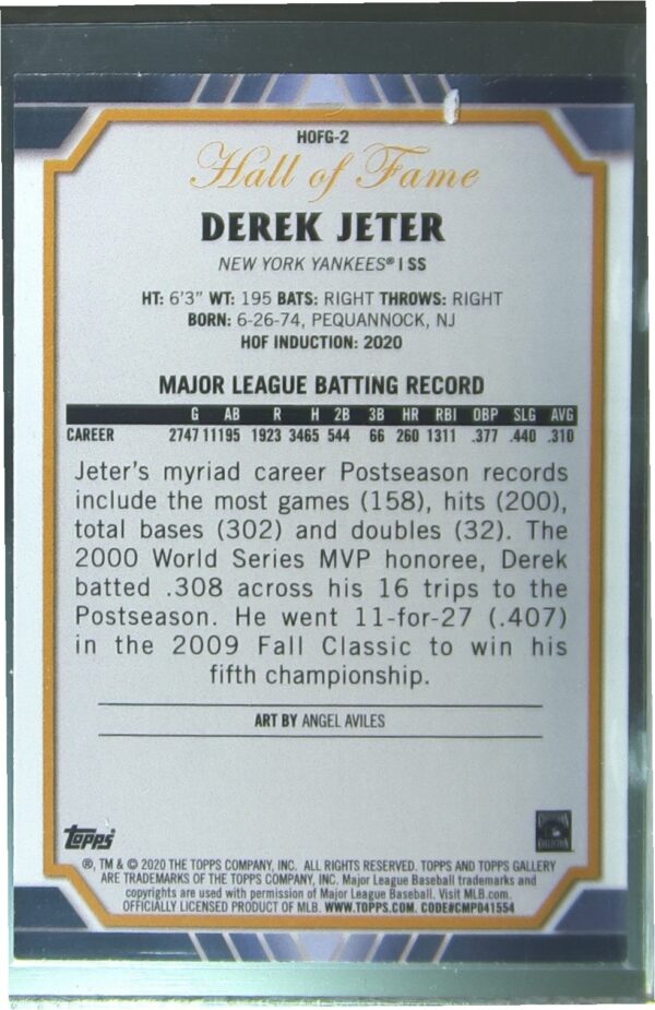 2020 Topps Gallery Derek Jeter #HOFG-2 Yankees Hall of Fame Gallery - Image 3