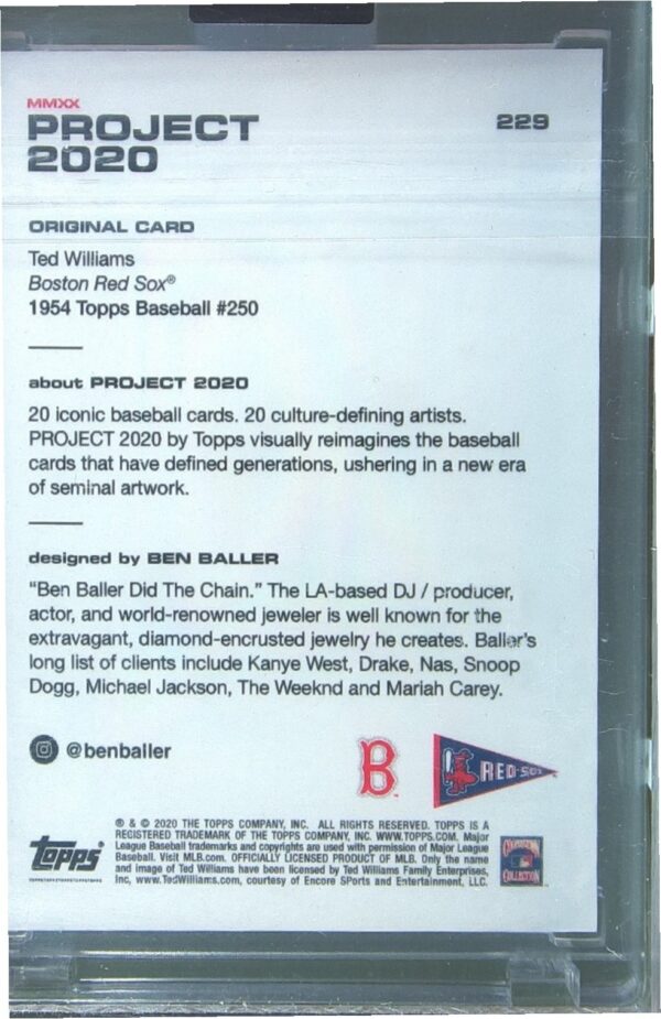 2020 Topps Project Ben Baller 2020 Ted Williams #229 Sox - Image 3
