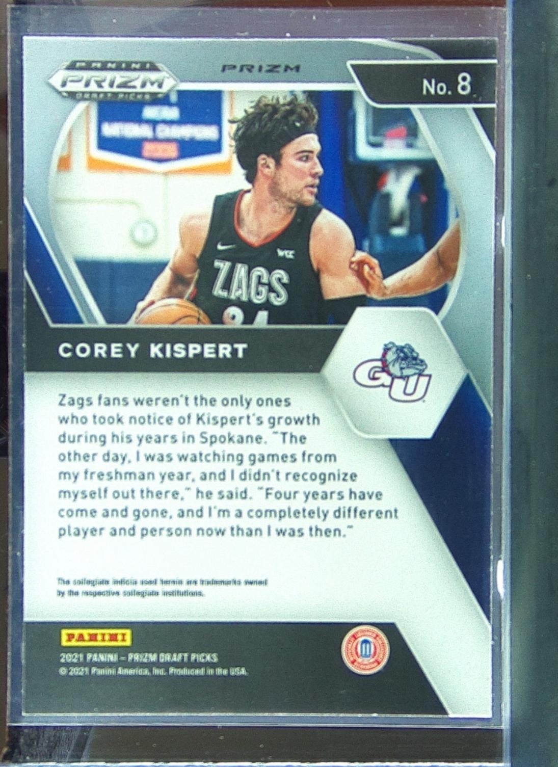 2021-22 Prizm Draft Picks Corey Kispert Red Ice RC #8 Bulldogs - Image 3