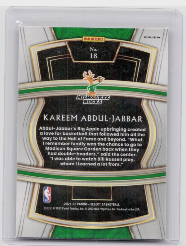 2021-22 Select Kareem Abdul-Jabbar #18 Bucks Select Company Red Prizms - Image 3