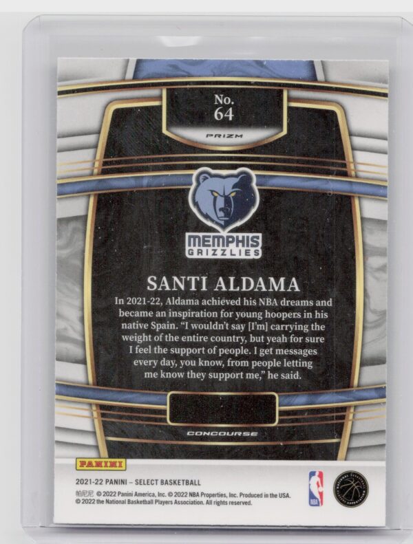 2021-22 Select Santi Aldama Blue Prizms #64 Grizzlies - Image 3