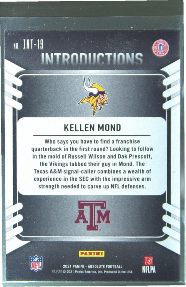 2021 Absolute Kellen Mond RC #INT-19 Vikings Introductions - Image 3
