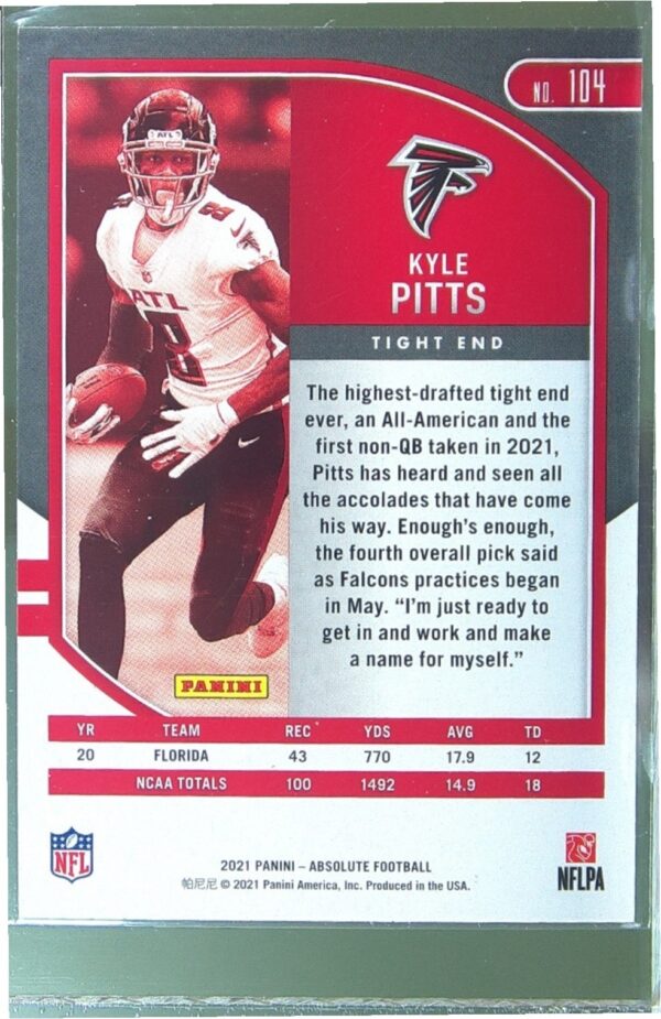 2021 Absolute Kyle Pitts Retail RC #104 Falcons - Image 3