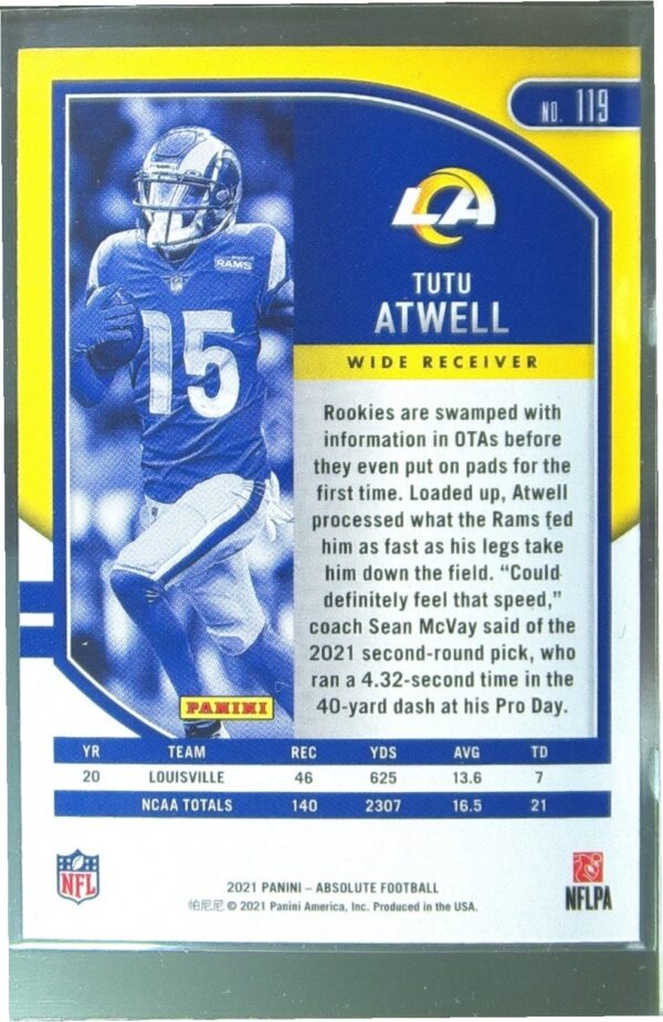2021 Absolute Tutu Atwell Retail RC #119 Rams - Image 3