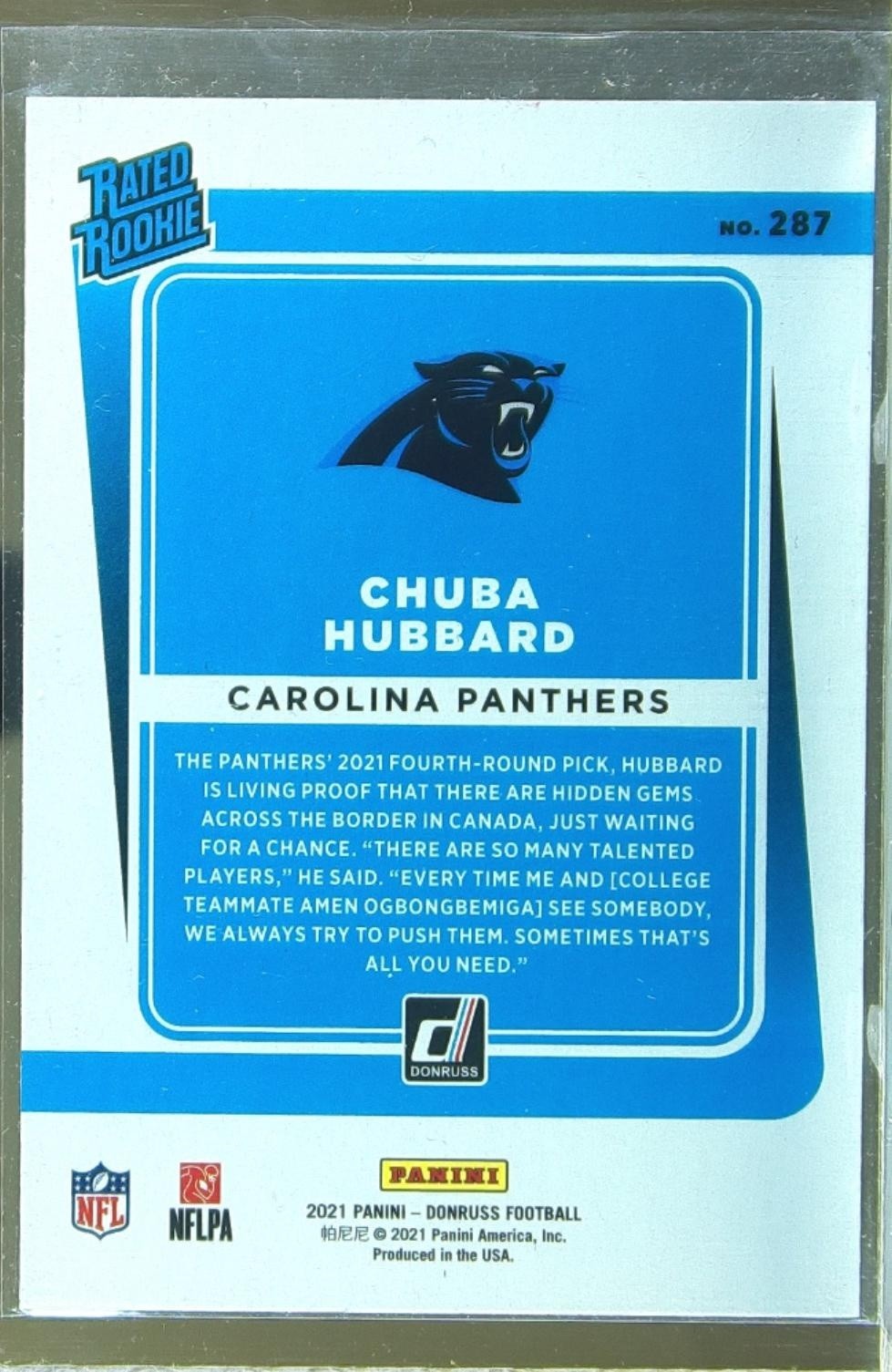 2021 Donruss Chuba Hubbard RC #287 Panthers - Image 3