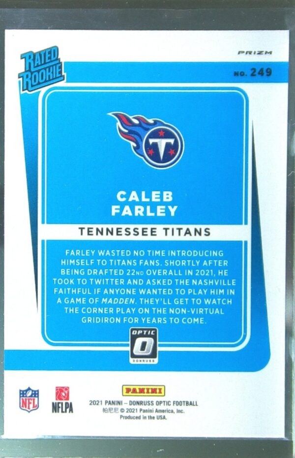 2021 Donruss Optic Caleb Farley Green Velocity RC #249 Titans - Image 3