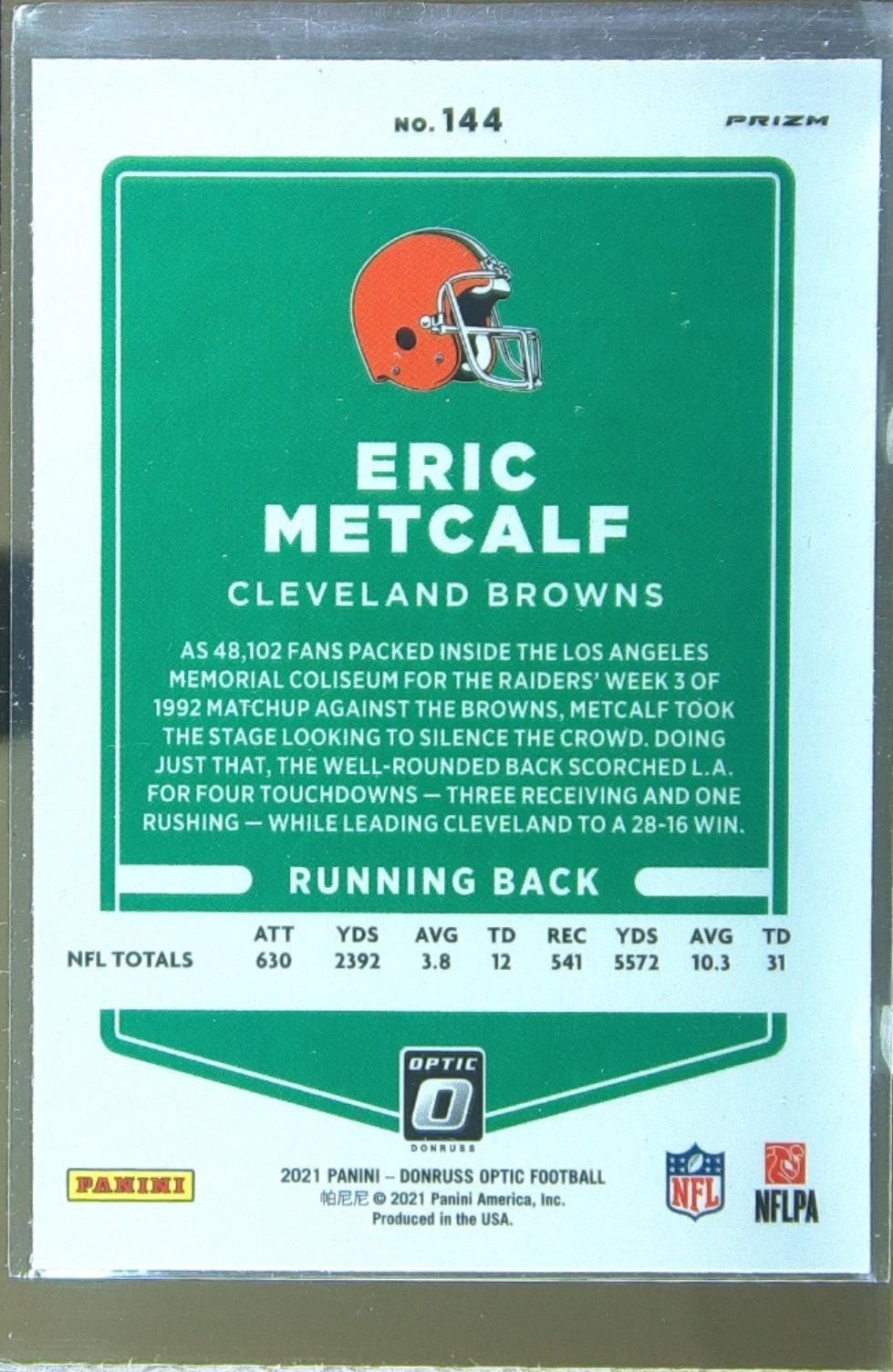 2021 Donruss Optic Eric Metcalf Holo #144 Browns - Image 3