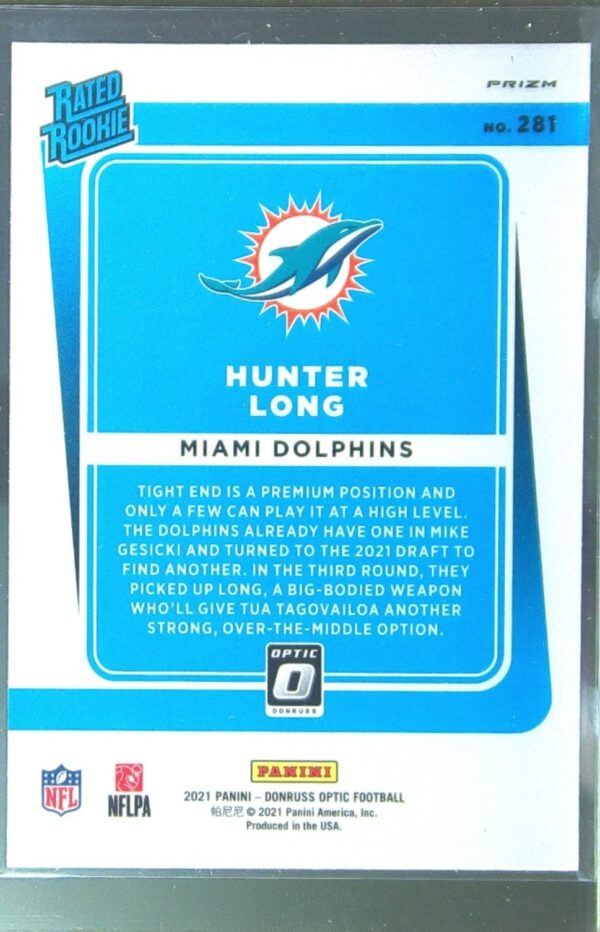 2021 Donruss Optic Hunter Long Holo RC #281 Dolphins - Image 3