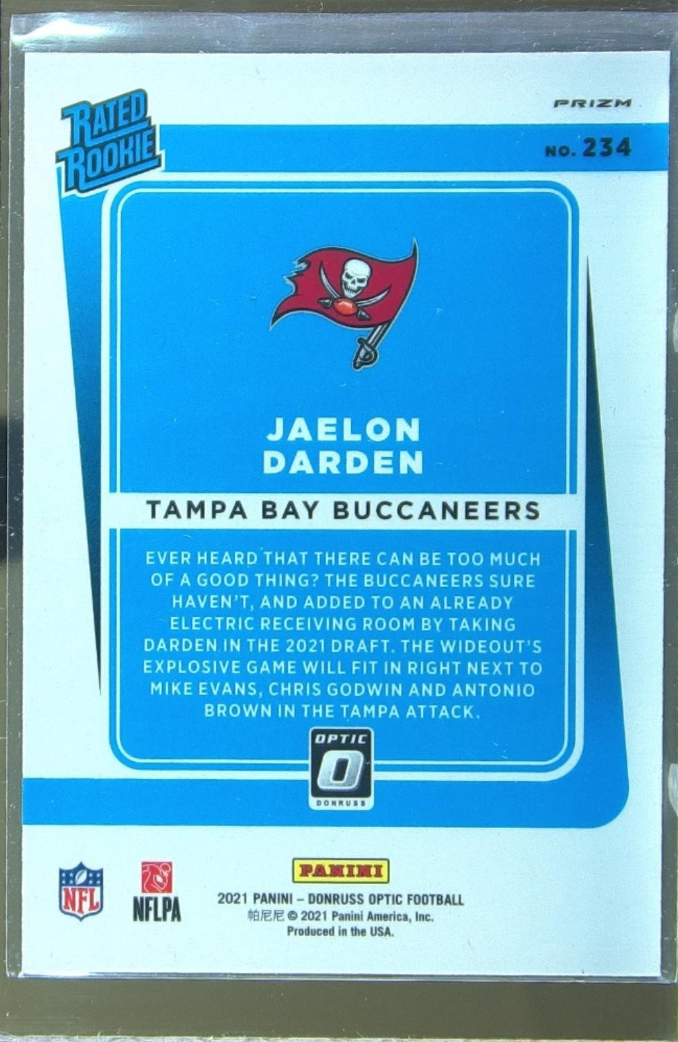 2021 Donruss Optic Jaelon Darden Holo RC #234 Buccaneers - Image 3