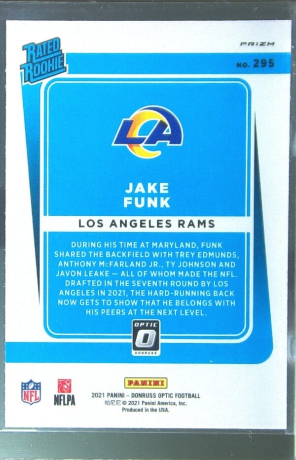 2021 Donruss Optic Jake Funk Purple Shock RC #295 Rams - Image 3