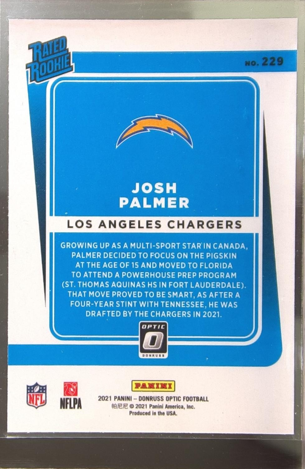 2021 Donruss Optic Josh Palmer RC #229 Chargers - Image 3