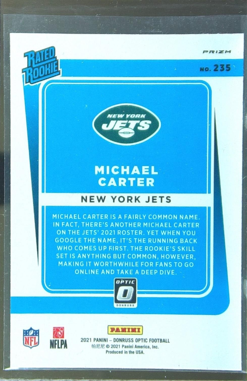 2021 Donruss Optic Michael Carter Stars RC #235 Jets - Image 3