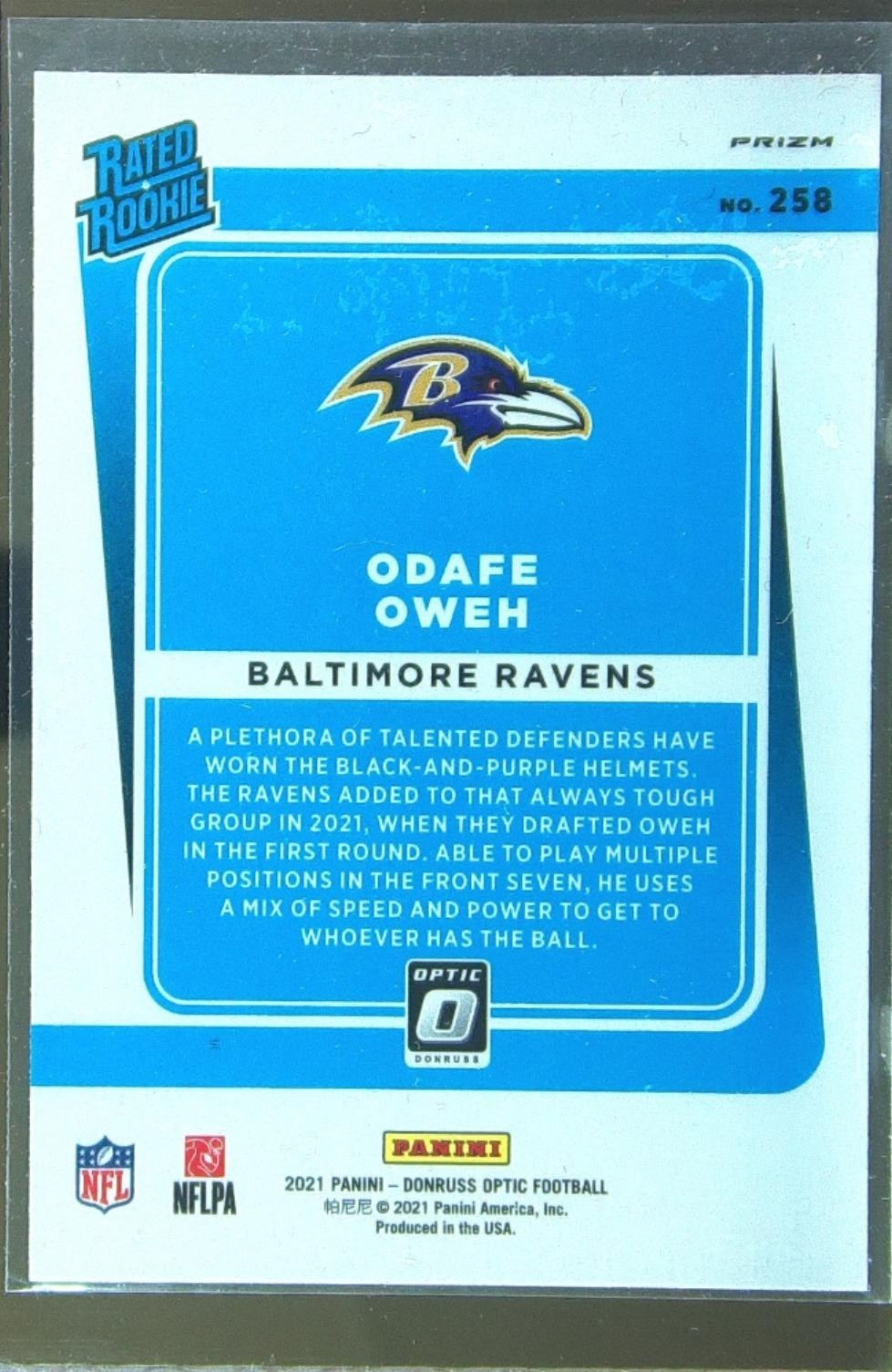 2021 Donruss Optic Odafe Oweh Green Velocity RC #258 Ravens - Image 3