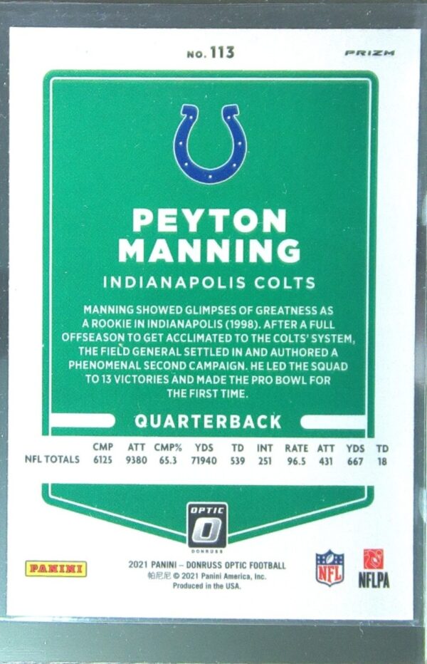 2021 Donruss Optic Peyton Manning Holo #113 Colts - Image 3