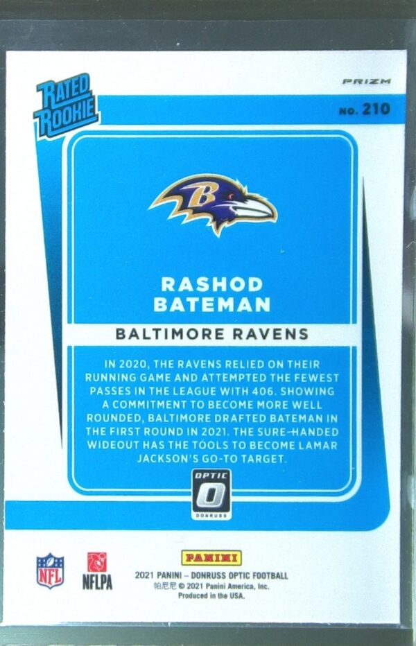 2021 Donruss Optic Rashod Bateman Holo RC #210 Ravens - Image 3