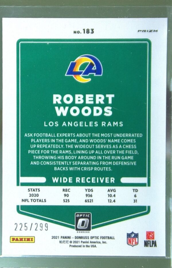2021 Donruss Optic Robert Woods Aqua /299 #183 Rams - Image 3