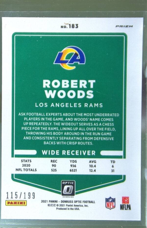 2021 Donruss Optic Robert Woods Orange /199 #183 Rams - Image 3