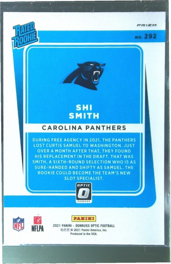 2021 Donruss Optic Shi Smith Blue Scope RC #292 Panthers - Image 3