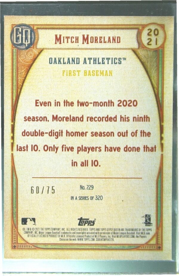 2021 Gypsy Queen Mitch Moreland Mauve /75 #229 Athletics - Image 3