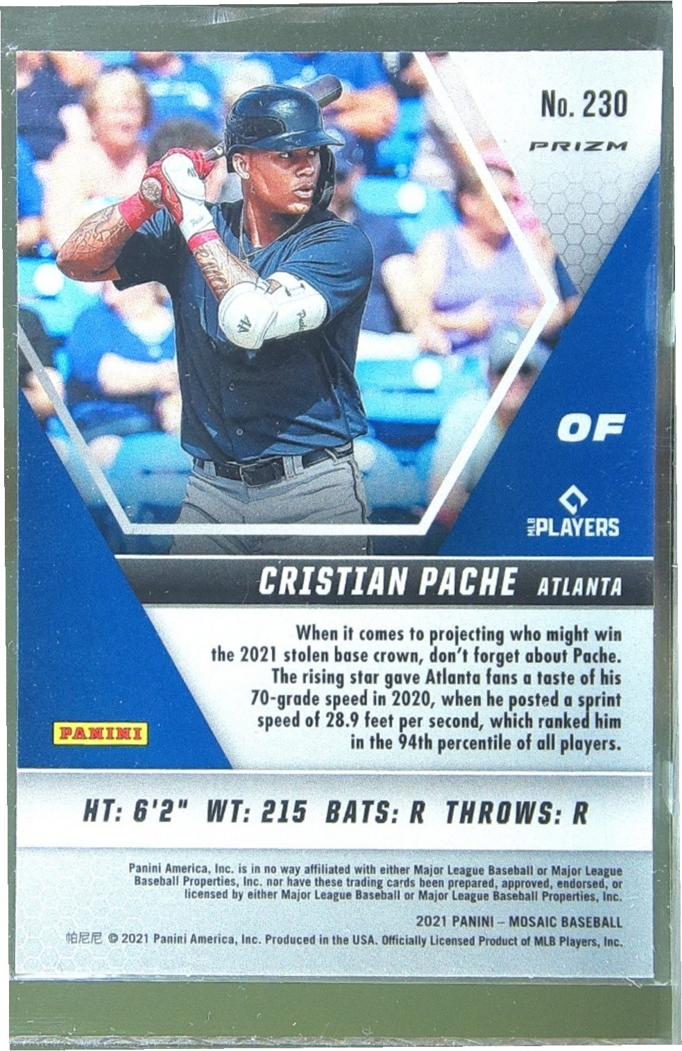 2021 Mosaic Cristian Pache Pink Camo RC #230 Braves - Image 3