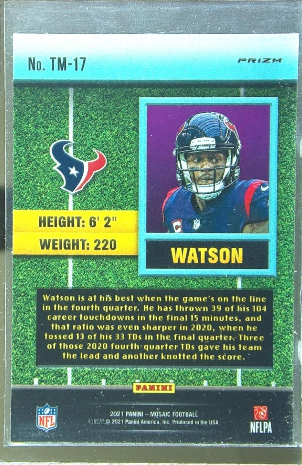2021 Mosaic Deshaun Watson #TM-17 Texans Touchdown Masters Mosaic Green - Image 3