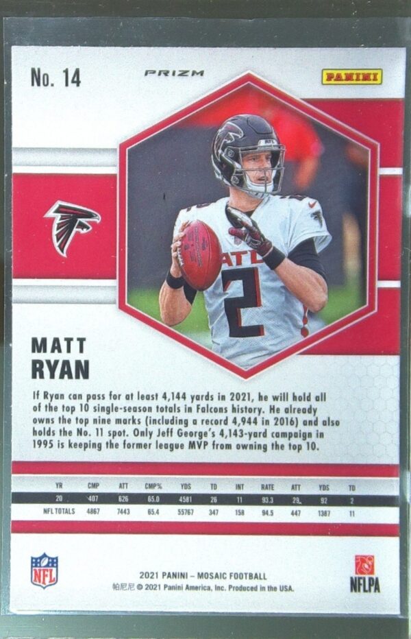 2021 Mosaic Matt Ryan Prizm Green #14 Falcons - Image 3