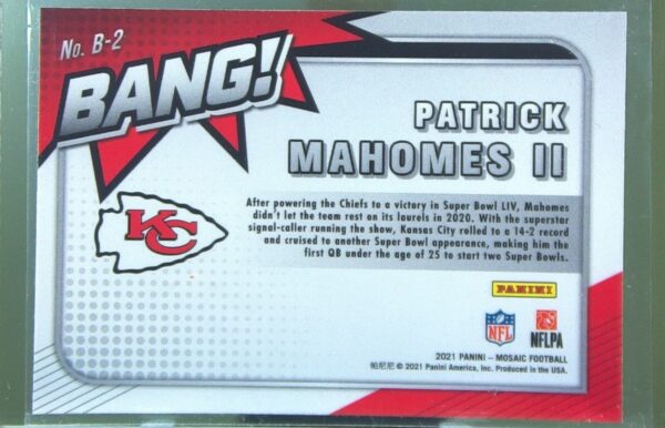 2021 Mosaic Patrick Mahomes II #B-2 Chiefs Bang! - Image 3