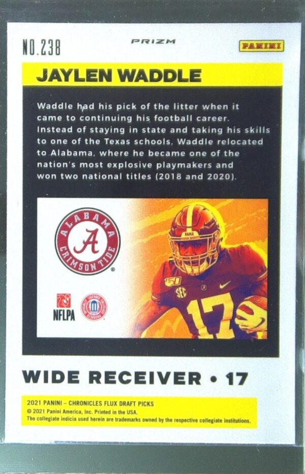2021 Panini Chronicles Draft Picks Jaylen Waddle RC #238 Tide - Image 3