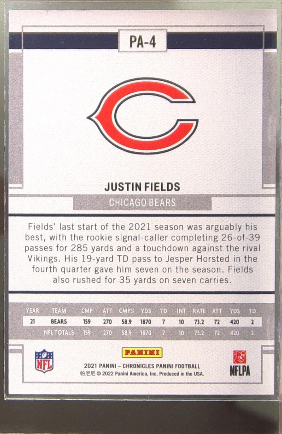 2021 Panini Chronicles Justin Fields RC #PA-4 Bears Panini Pink - Image 3