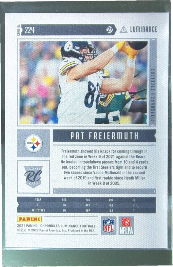 2021 Panini Chronicles Pat Freiermuth RC #224 Steelers Luminance Update Rookies - Image 3