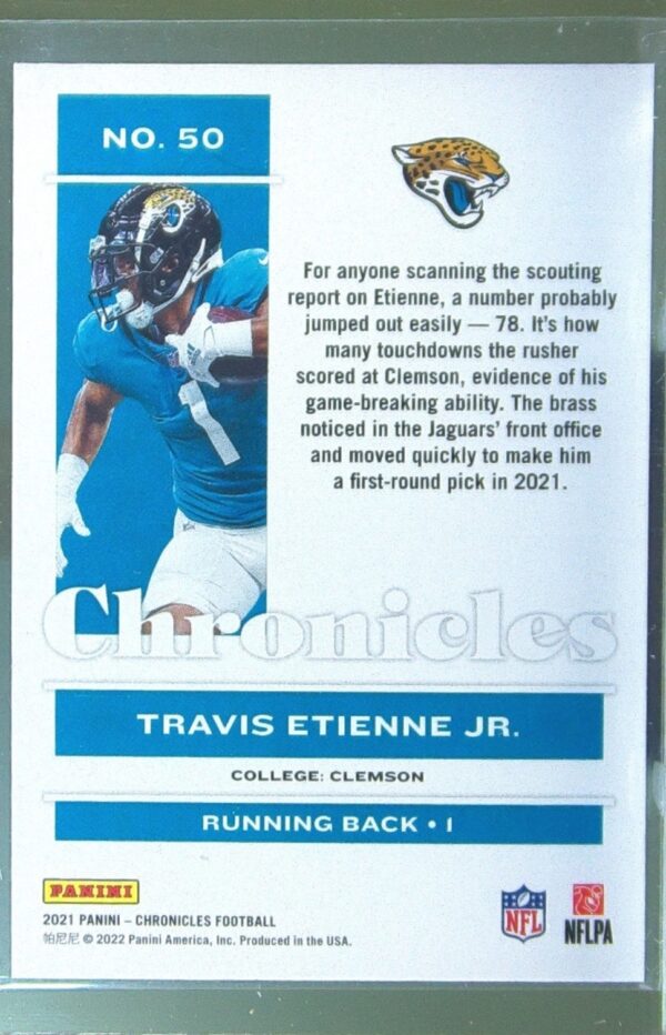 2021 Panini Chronicles Travis Etienne Jr. RC #50 Jaguars - Image 3