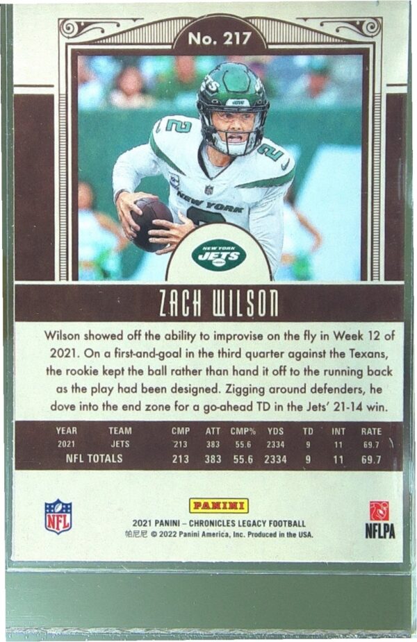 2021 Panini Chronicles Zach Wilson RC #217 Jets Legacy Update Rookies - Image 3