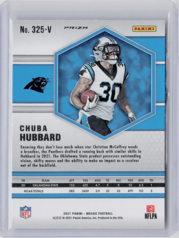2021 Panini Mosaic Chuba Hubbard #325-V Panthers Rookie Variations No Huddle - Image 3