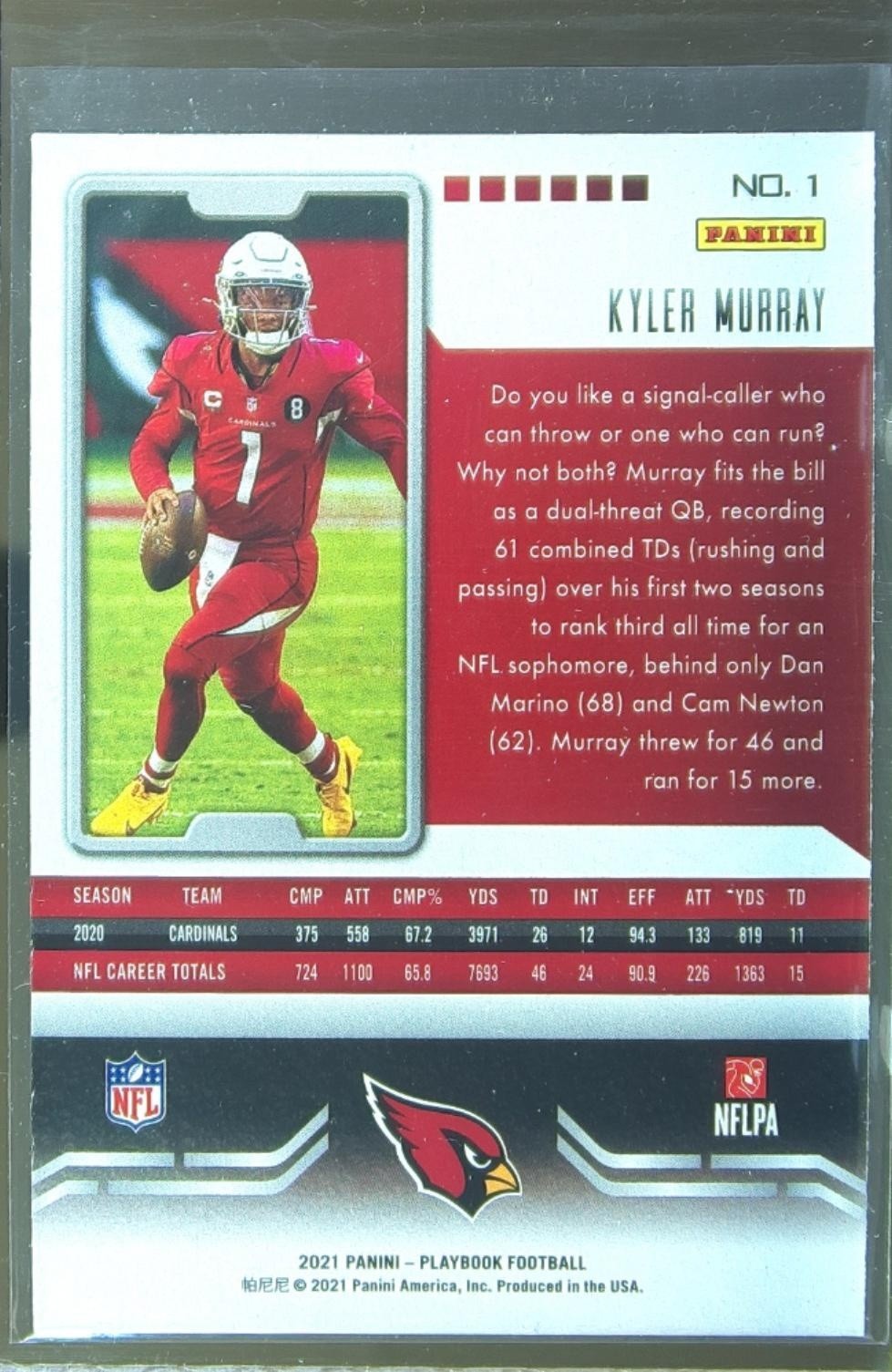 2021 Playbook Kyler Murray Sparkle #1 Cardinals - Image 3
