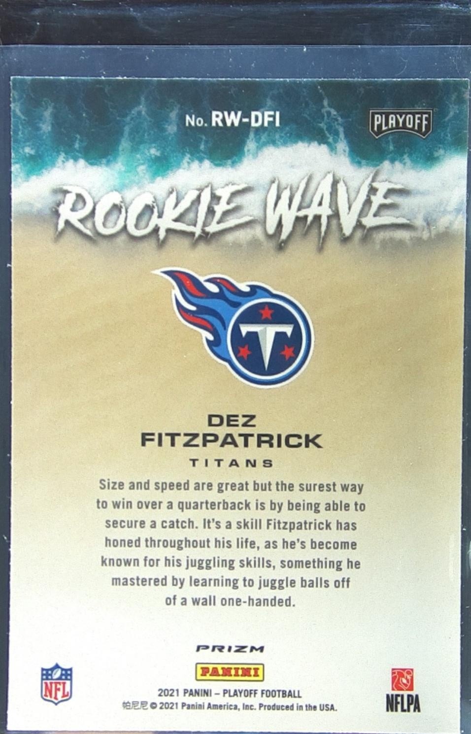 2021 Playoff Dez Fitzpatrick RC #RW-DFI Titans Rookie Wave Pink - Image 3