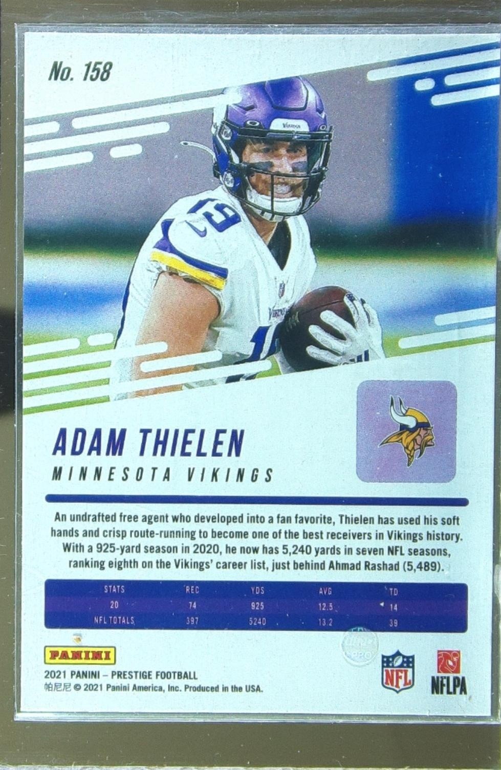 2021 Prestige Adam Thielen Xtra Points Diamond #158 Vikings - Image 3