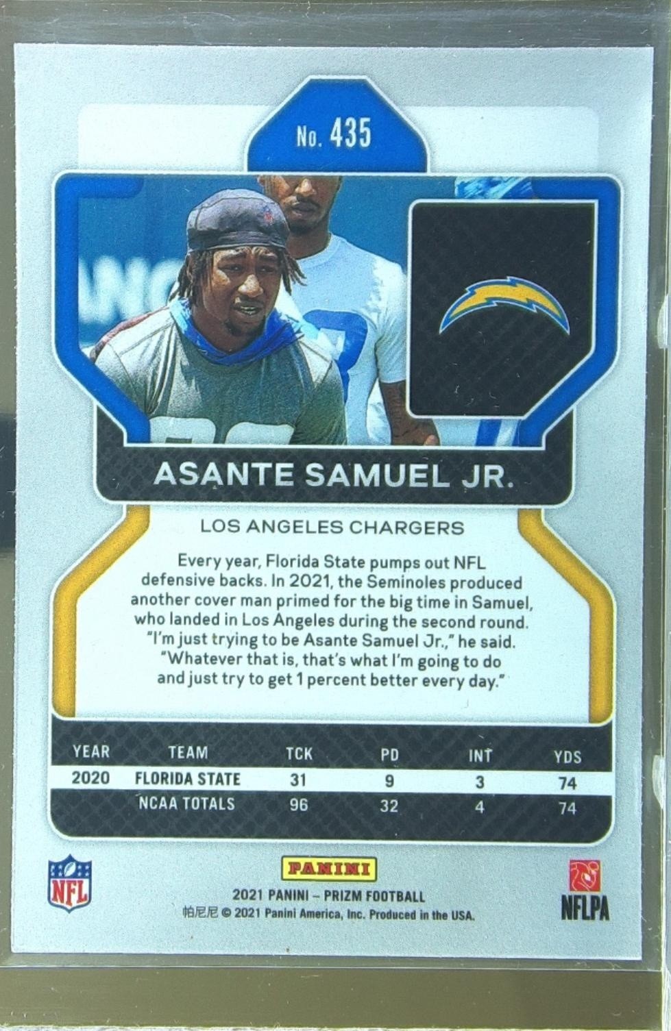 2021 Prizm Asante Samuel Jr. RC #435 Chargers - Image 3