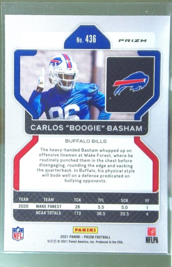 2021 Prizm Carlos "Boogie" Basham Orange Ice RC #436 Bills - Image 3