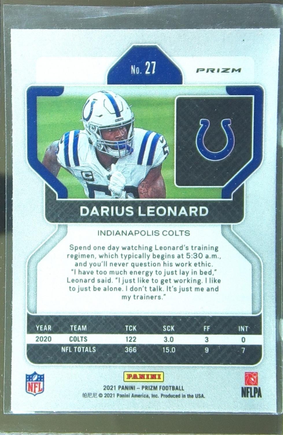 2021 Prizm Darius Leonard Silver #27 Colts - Image 3