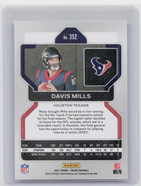 2021 Prizm Davis Mills Rookie #352 Texans - Image 3