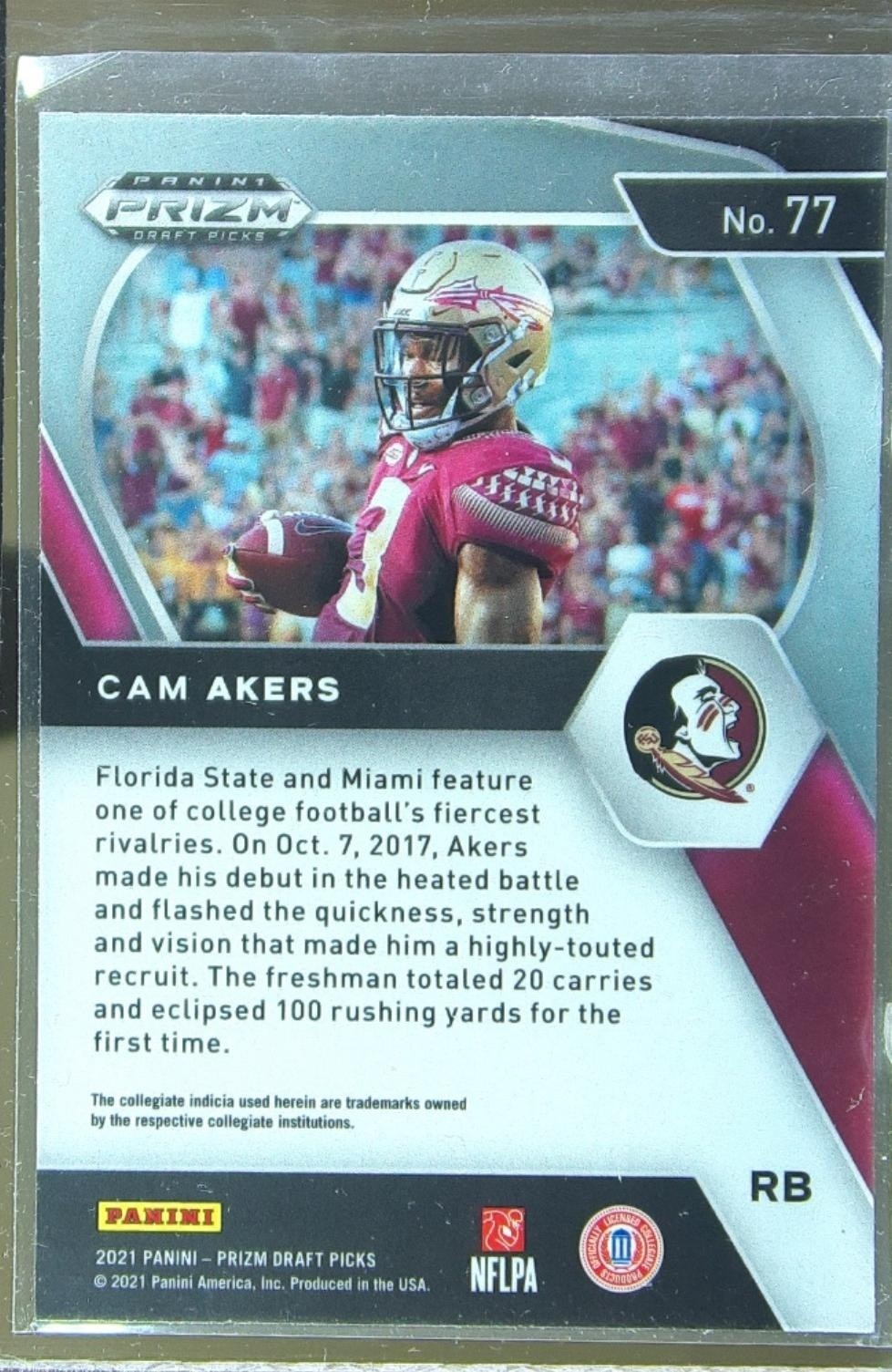 2021 Prizm Draft Picks Cam Akers #77 Seminoles - Image 3