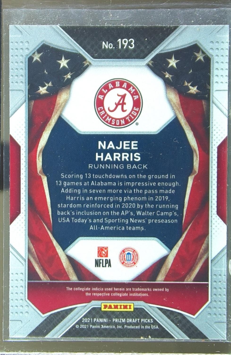 2021 Prizm Draft Picks Najee Harris RC #193 Tide - Image 3
