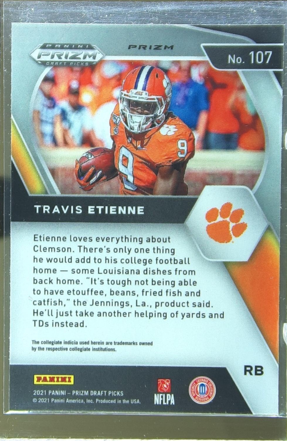 2021 Prizm Draft Picks Travis Etienne Jr. Silver RC #107 Tigers - Image 3