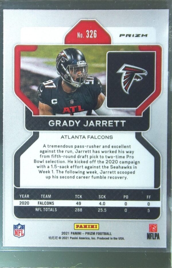 2021 Prizm Grady Jarrett Orange Lazer #326 Falcons - Image 3