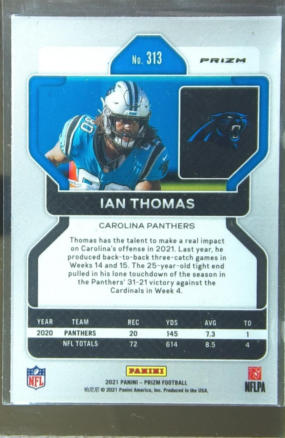 2021 Prizm Ian Thomas Silver #313 Panthers - Image 3