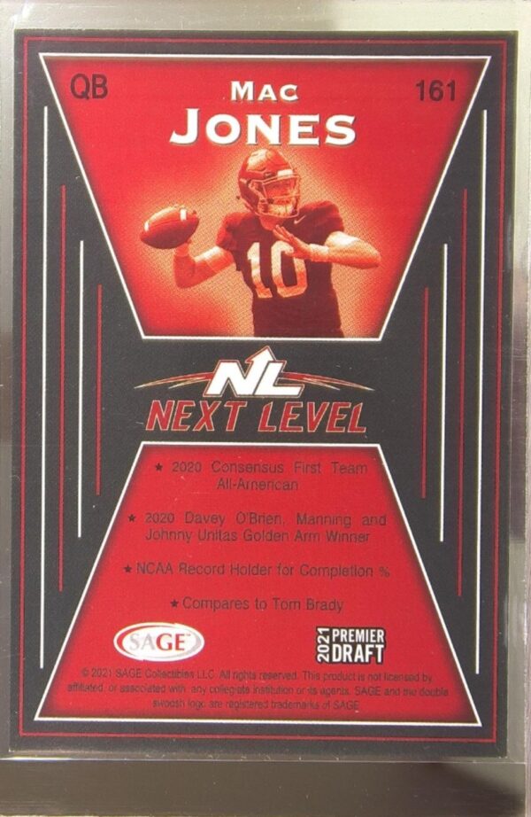 2021 SAGE Premier Draft Mac Jones Red RC #161 Tide - Image 3