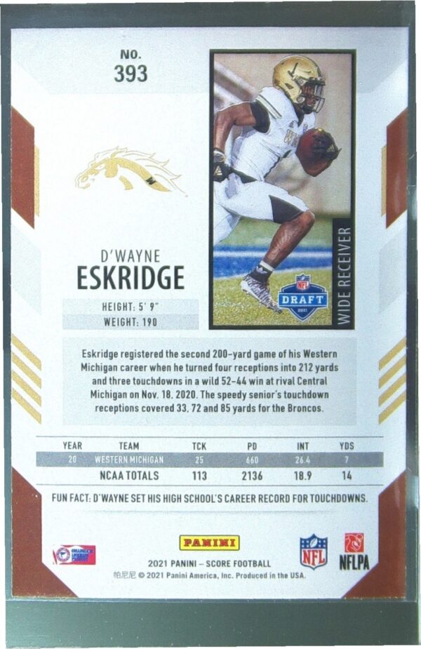 2021 Score D'Wayne Eskridge RC #393 Broncos - Image 3