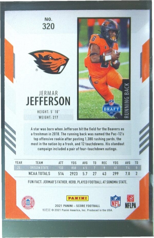 2021 Score Jermar Jefferson RC #320 Beavers - Image 3